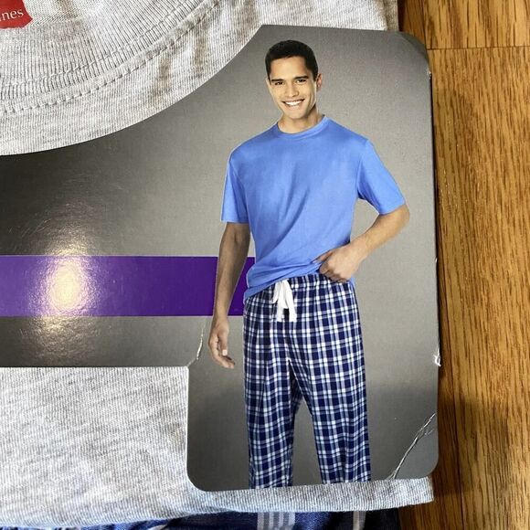 Hanes Short Sleeve Crew & Woven Pant Set Oatmeal Heather Medium - Picture 2 of 10